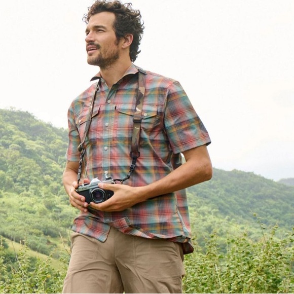 L.L. Bean SunSmart Cool Weave Short Sleeve Shirt in Russet Clay/Sea Green - Picture 2 of 11